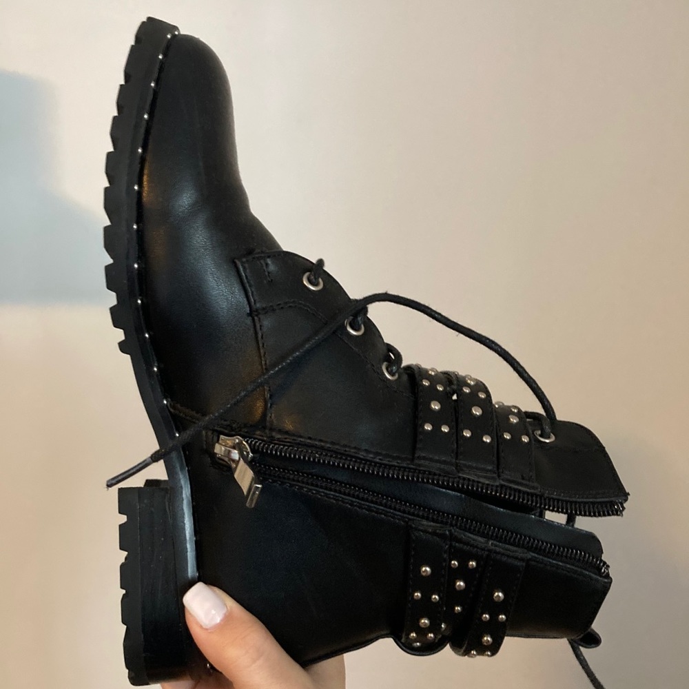 black and silver punk boots